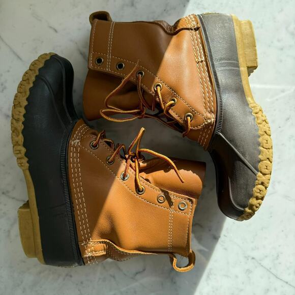 L.L. Bean Bean Boots 6" Duck Boots Tan Leather Rubber Sole Size 6M - Picture 6 of 8